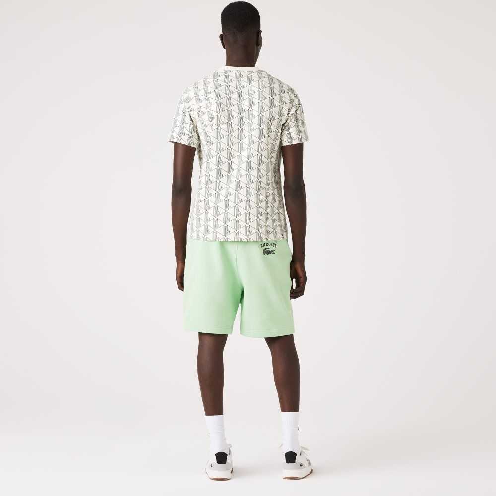 Lacoste LIVE Heritage Print Cotton Fleece Shorts Green | DWL-576831