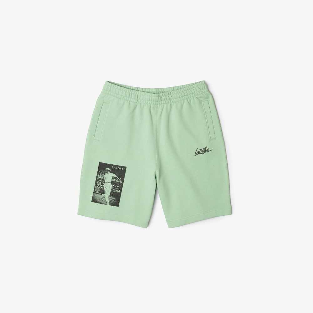 Lacoste LIVE Heritage Print Cotton Fleece Shorts Green | DWL-576831