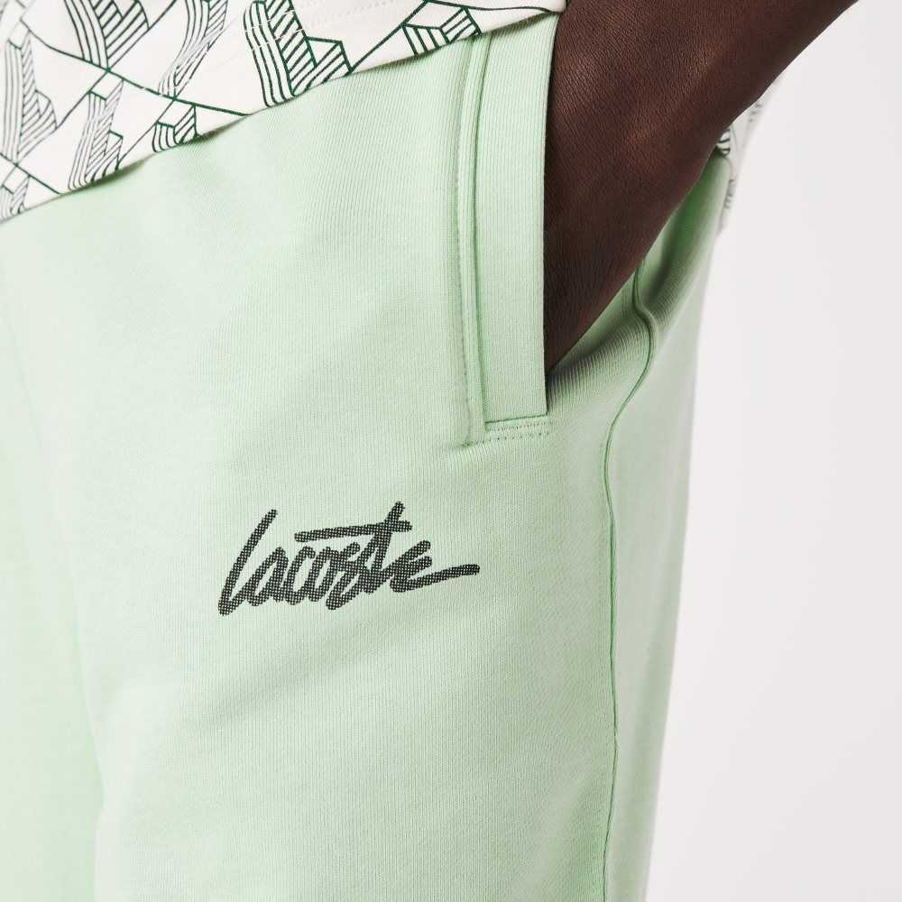 Lacoste LIVE Heritage Print Cotton Fleece Shorts Green | DWL-576831