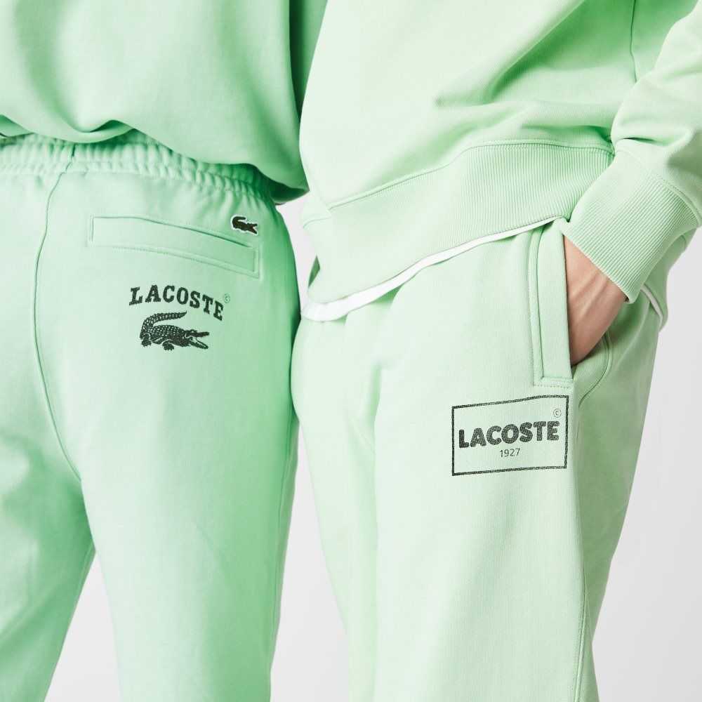 Lacoste LIVE Heritage Print Cotton Fleece Jogging Pants Green | PIZ-254106