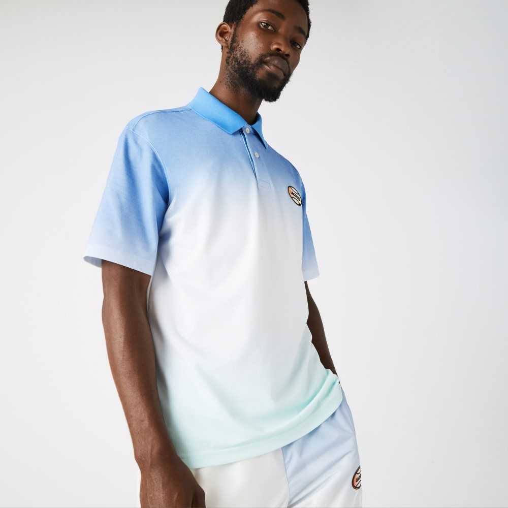 Lacoste LIVE Loose Fit Gradated Print Cotton Polo Blue / White / Turquoise | ARL-247031