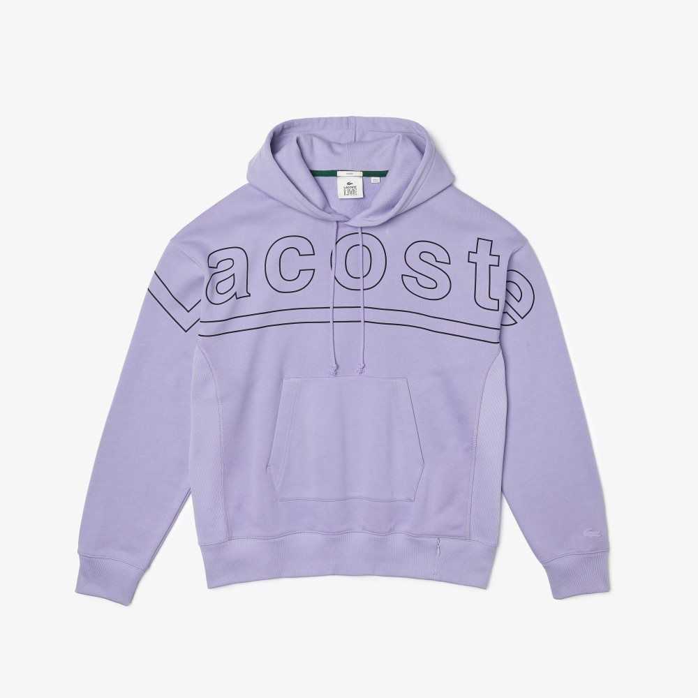 Lacoste LIVE Loose Fit Hooded Print Fleece Sweatshirt Purple | ANO-781023