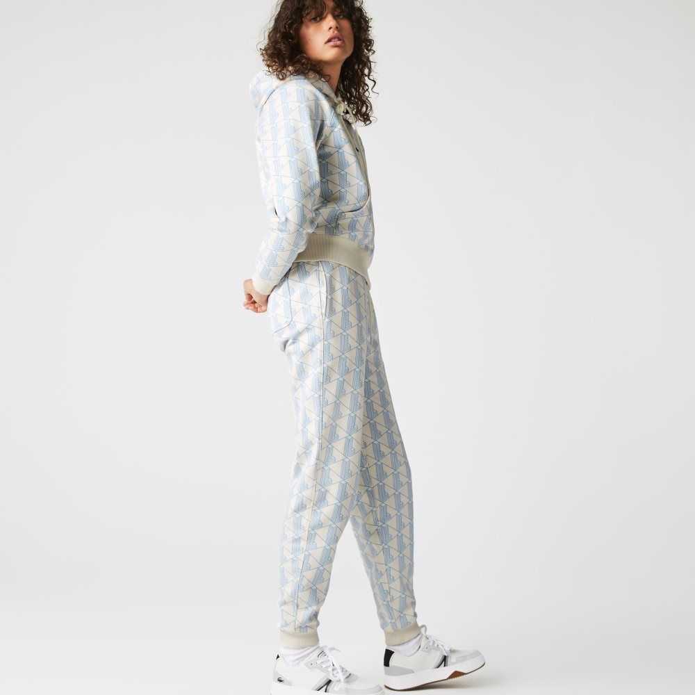 Lacoste LIVE Monogram Design Fleece Tracksuit Pants White / Blue | MSX-187023