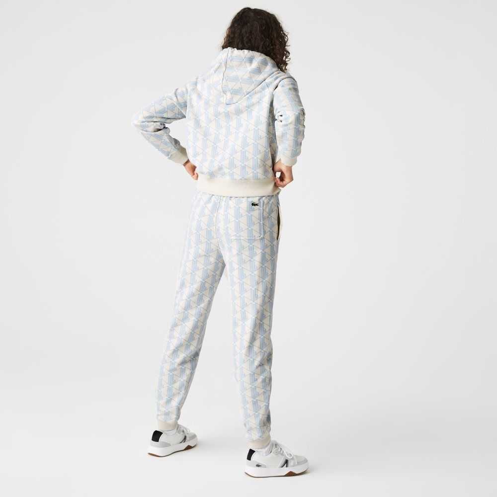 Lacoste LIVE Monogram Design Fleece Tracksuit Pants White / Blue | MSX-187023