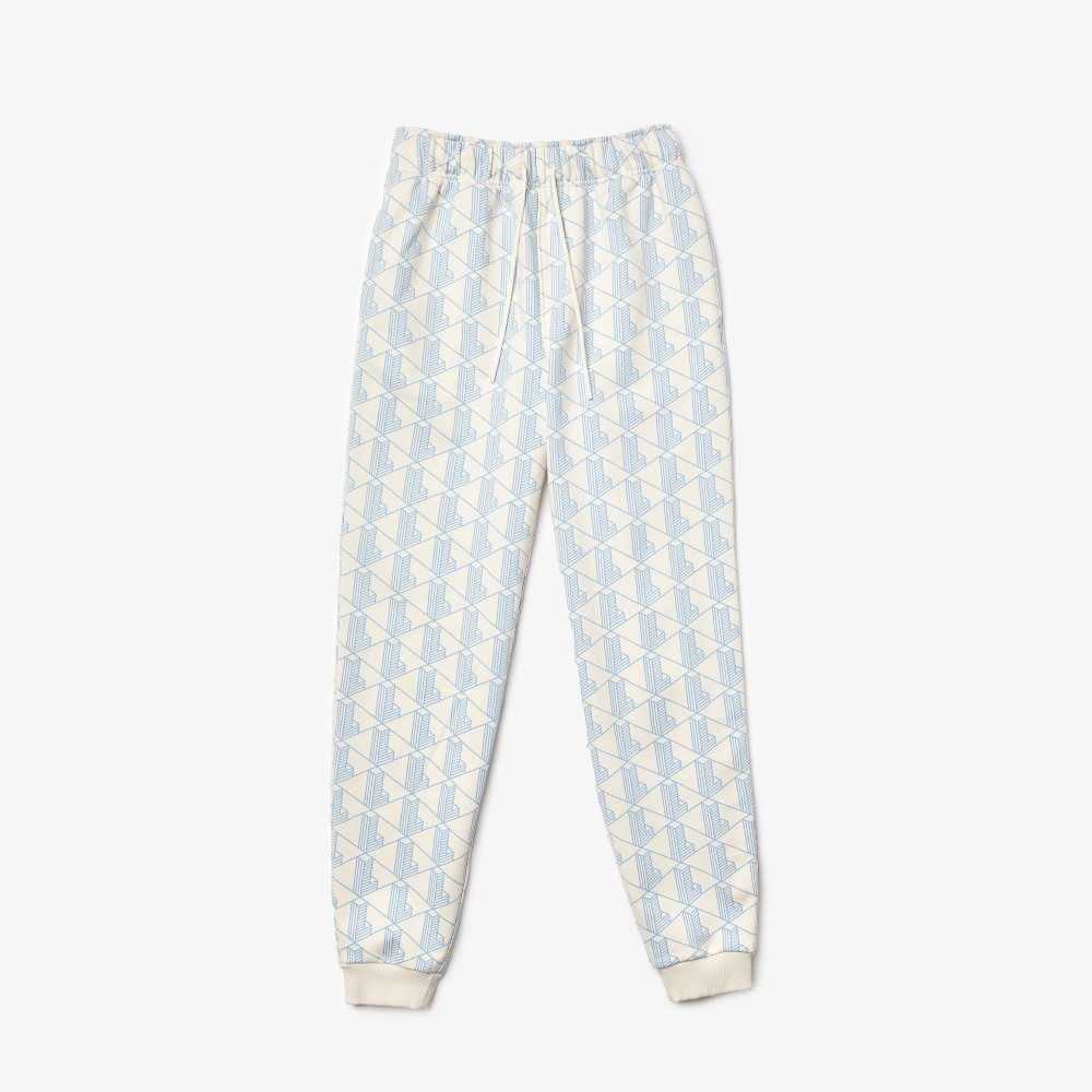 Lacoste LIVE Monogram Design Fleece Tracksuit Pants White / Blue | MSX-187023