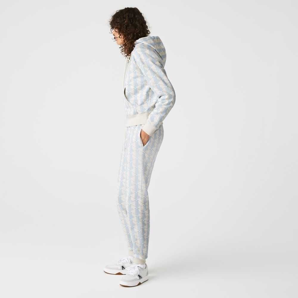 Lacoste LIVE Monogram Design Fleece Tracksuit Pants White / Blue | MSX-187023