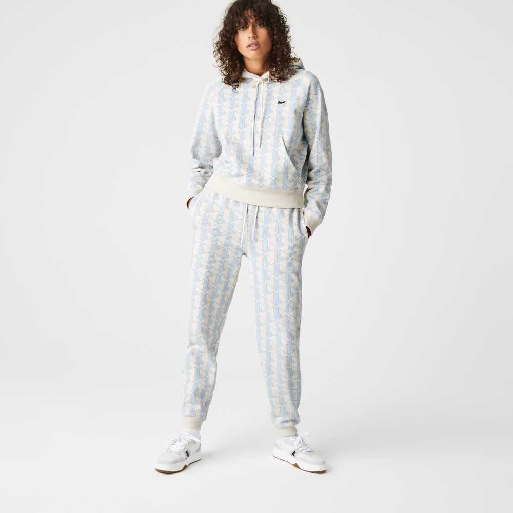 Lacoste LIVE Monogram Design Fleece Tracksuit Pants White / Blue | MSX-187023