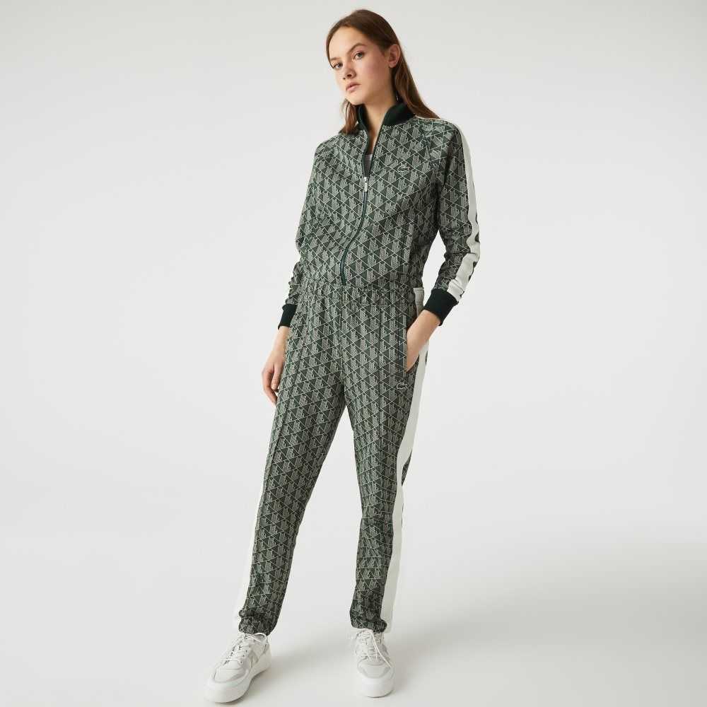 Lacoste LIVE Monogram Jacquard Tracksuit Pants Green / Beige | BIE-420731