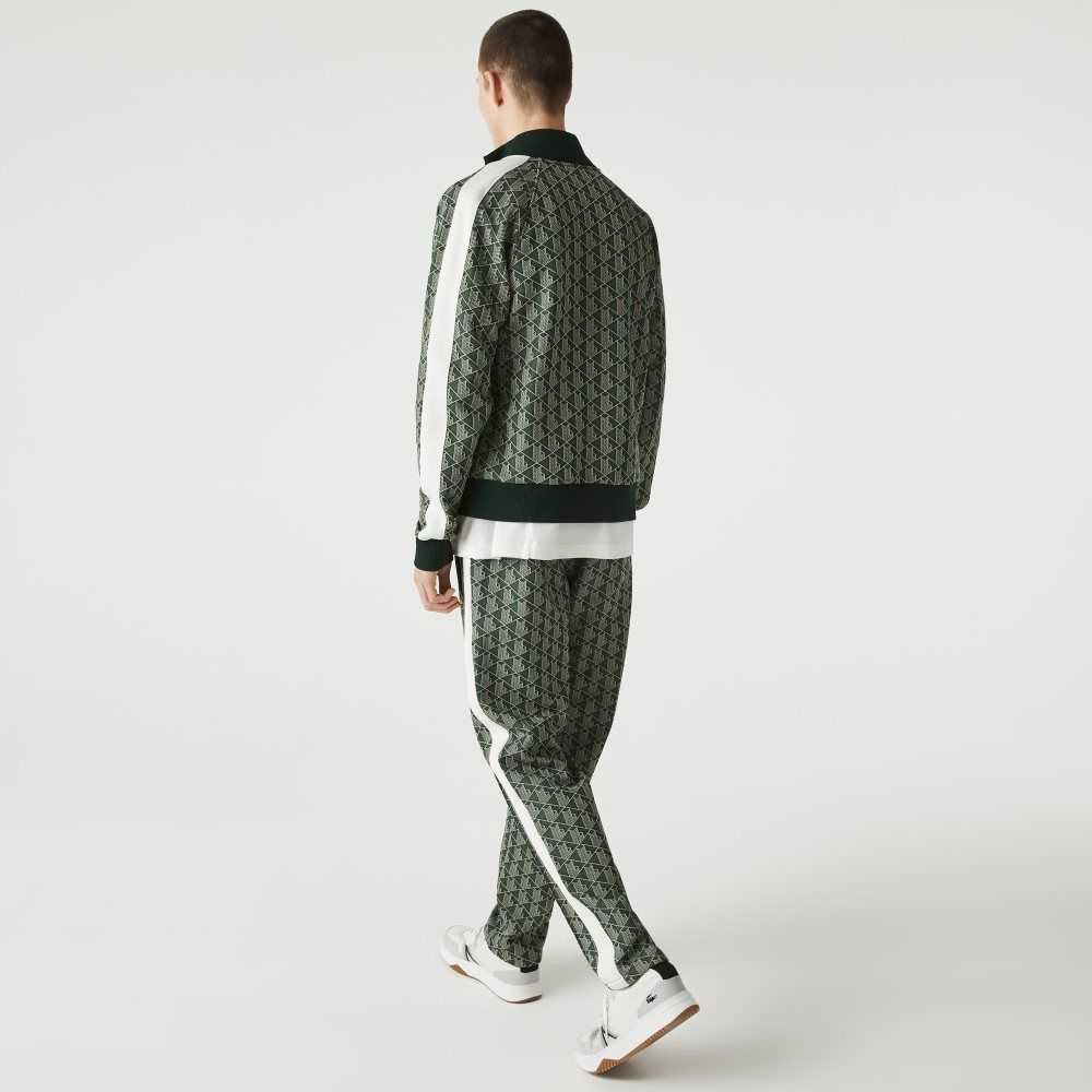 Lacoste LIVE Monogram Jacquard Tracksuit Pants Green / Beige | BIE-420731