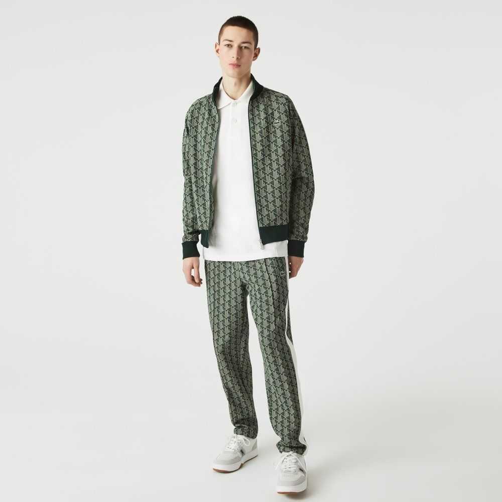 Lacoste LIVE Monogram Jacquard Tracksuit Pants Green / Beige | BIE-420731