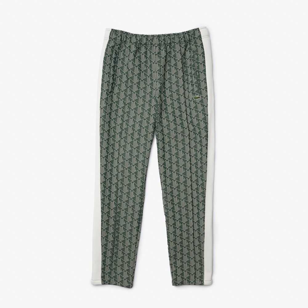 Lacoste LIVE Monogram Jacquard Tracksuit Pants Green / Beige | CIP-457986