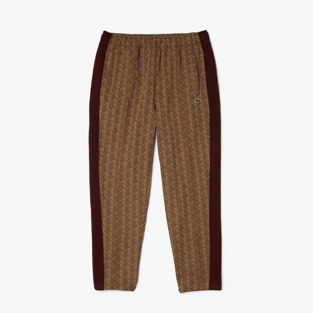 Lacoste LIVE Monogram Jacquard Tracksuit Pants Beige / Bordeaux | KWE-520634