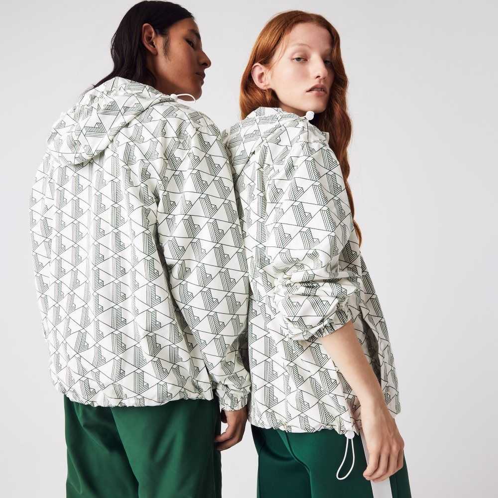 Lacoste LIVE Monogram Patterned Pullover Windbreaker White / Green | WPY-271594