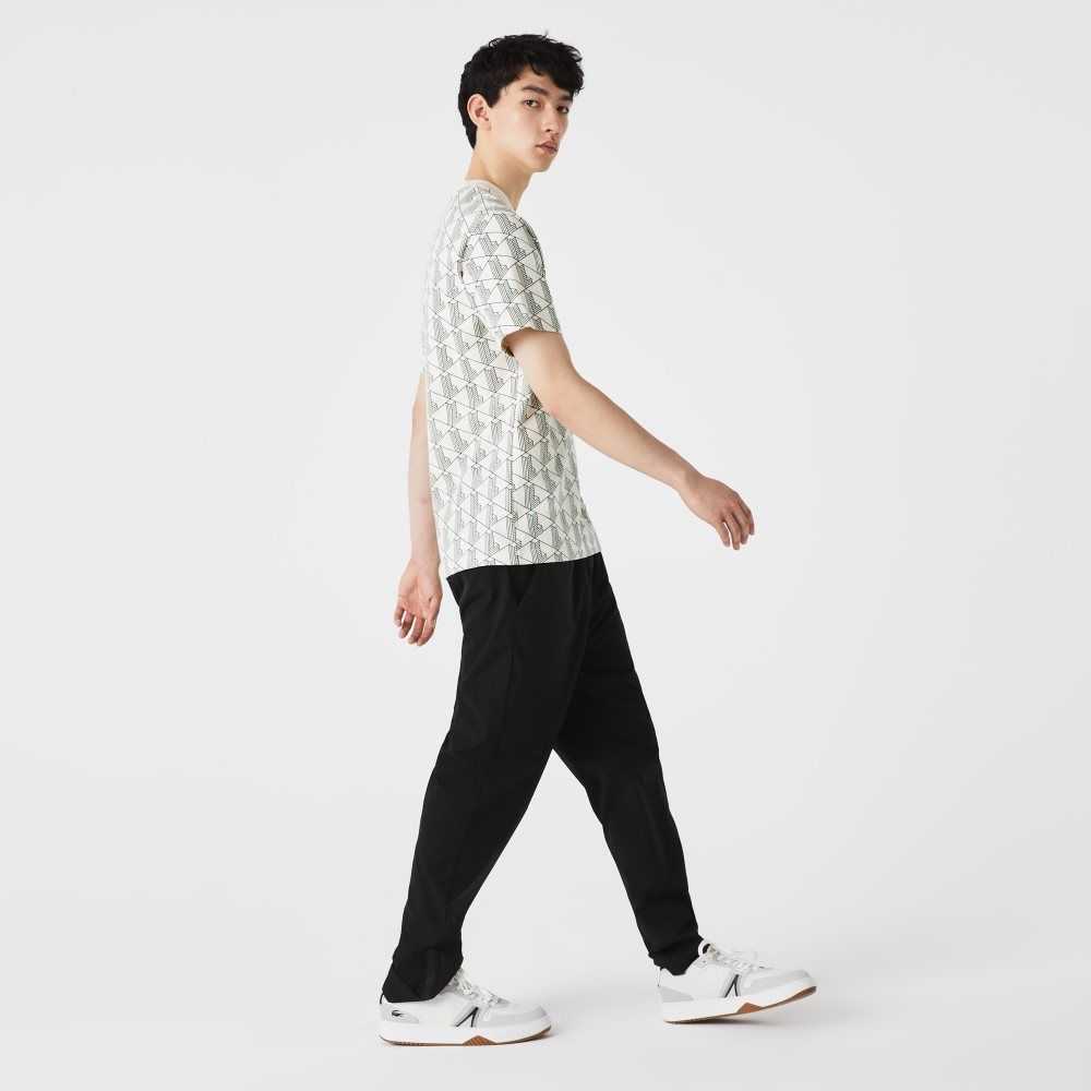 Lacoste LIVE Monogram Print Cotton T-shirt White / Green | XES-352890