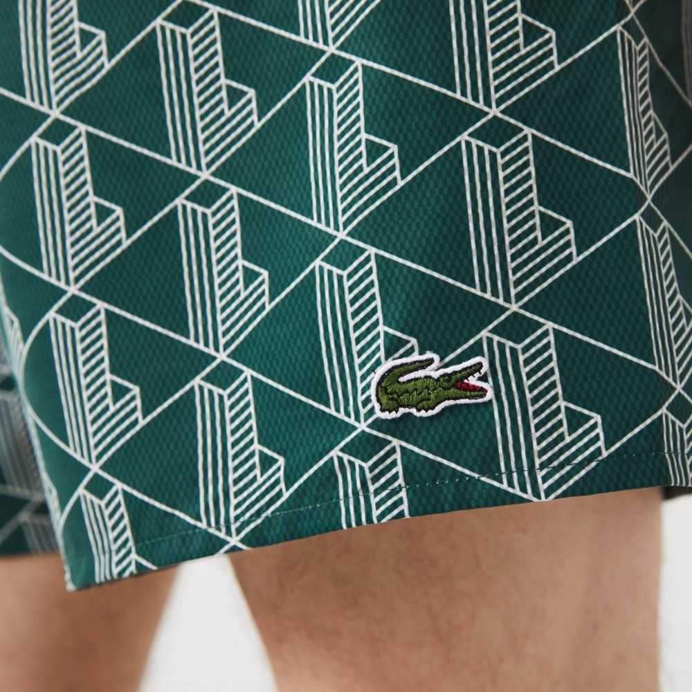 Lacoste LIVE Monogram Print Lightweight Swimming Trunks Green / White | ZBF-485932