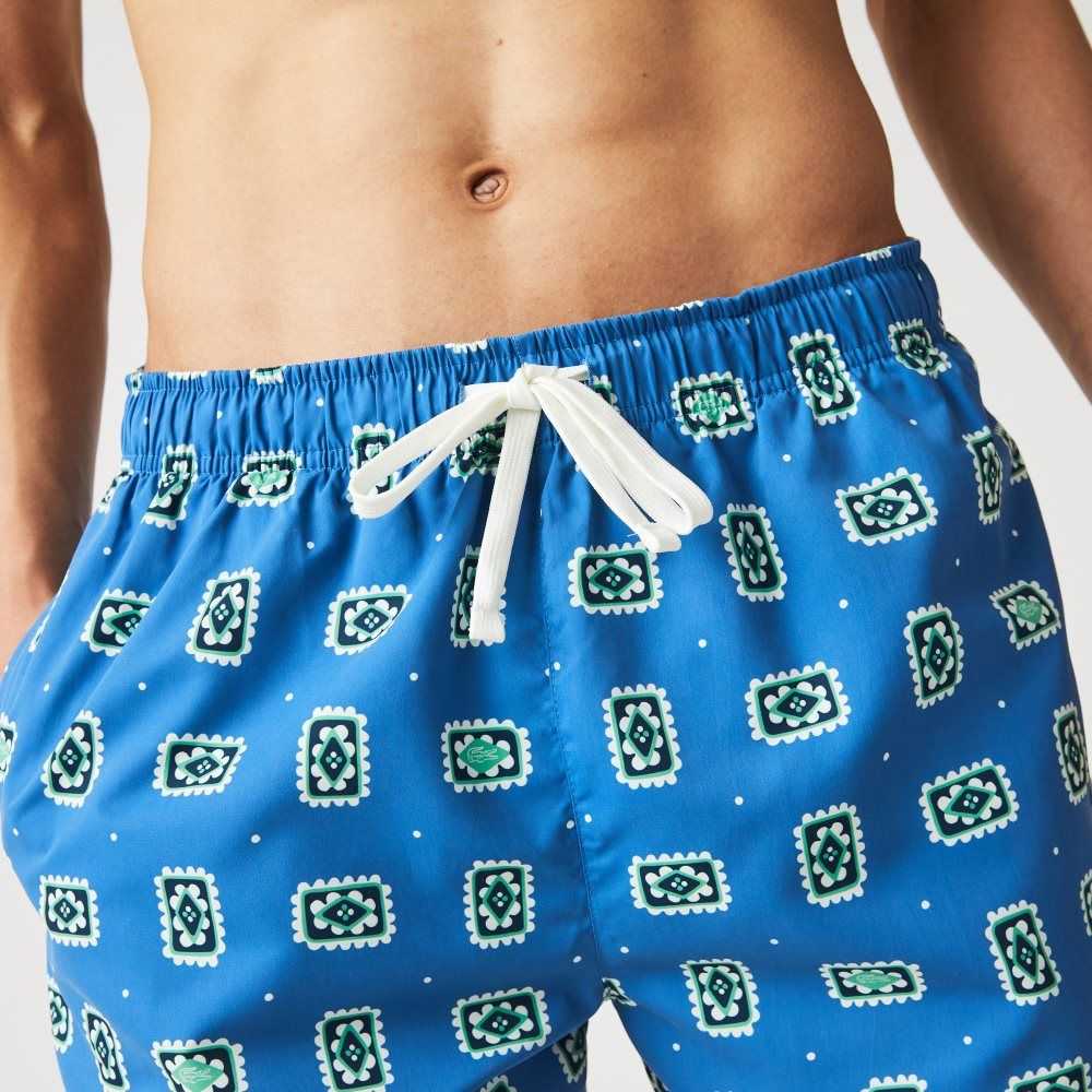 Lacoste LIVE Print Lightweight Swimming Trunks Blue / White | IUK-976432