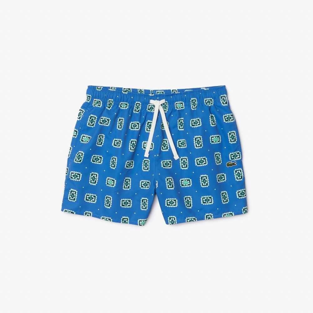 Lacoste LIVE Print Lightweight Swimming Trunks Blue / White | IUK-976432