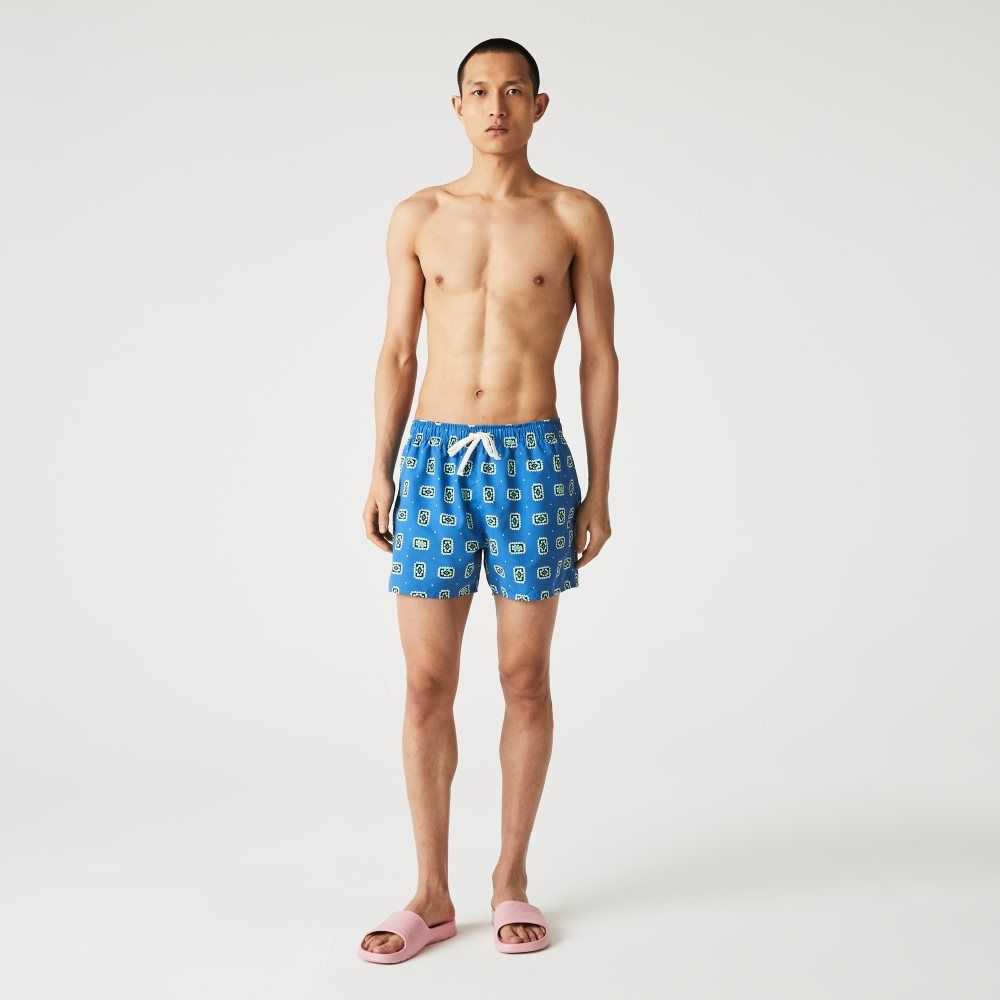 Lacoste LIVE Print Lightweight Swimming Trunks Blue / White | IUK-976432