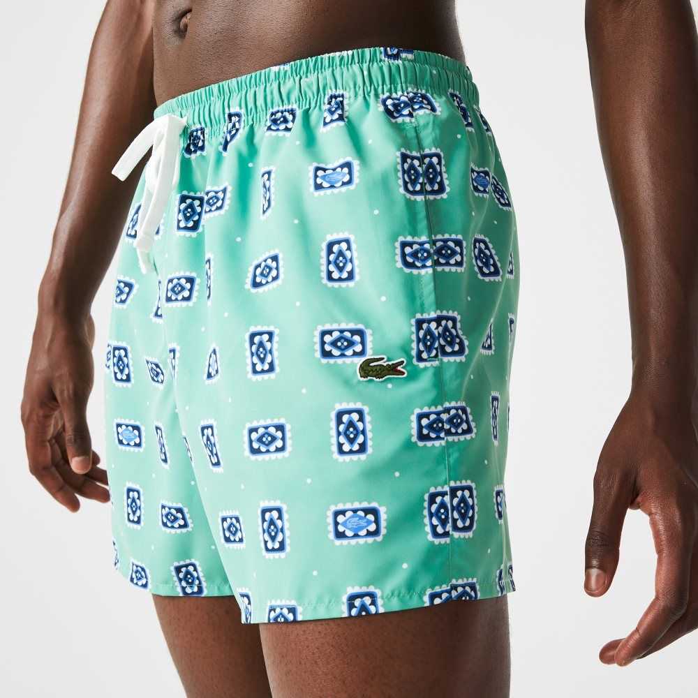 Lacoste LIVE Print Lightweight Swimming Trunks Green / White | NVJ-739128