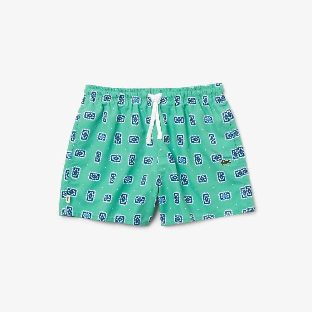 Lacoste LIVE Print Lightweight Swimming Trunks Green / White | NVJ-739128