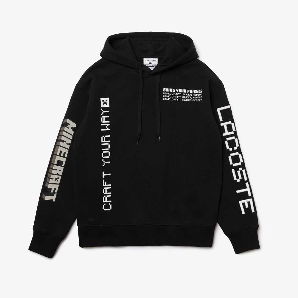 Lacoste LIVE x Minecraft Loose Fit Fleece Hoodie Black | QGJ-034296