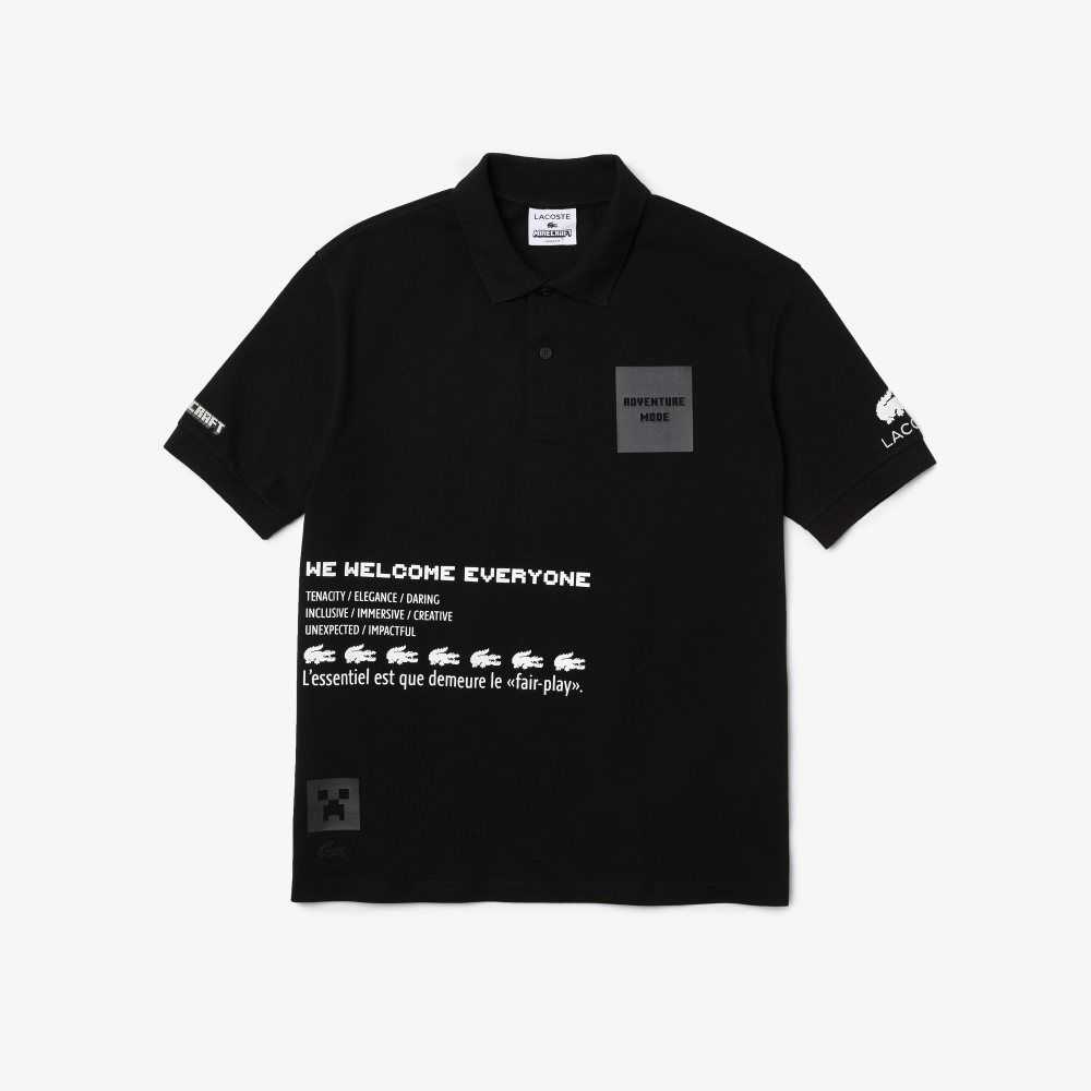 Lacoste LIVE x Minecraft Loose Fit Organic Cotton Polo Black | JWY-540213