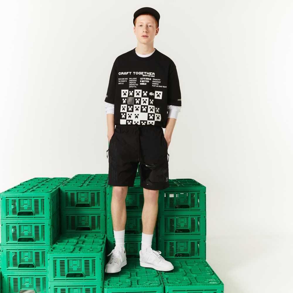 Lacoste LIVE x Minecraft Nylon Bermuda Shorts Black | CVQ-642018