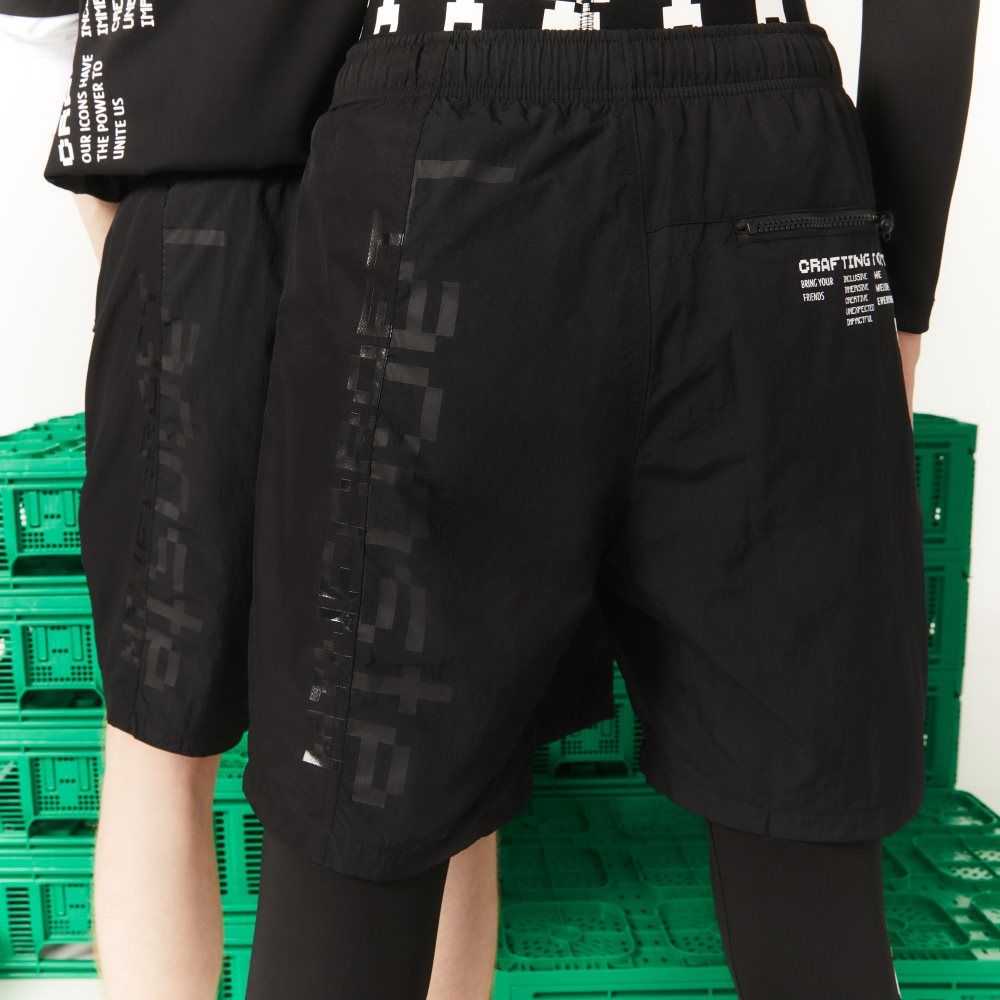 Lacoste LIVE x Minecraft Nylon Bermuda Shorts Black | CVQ-642018