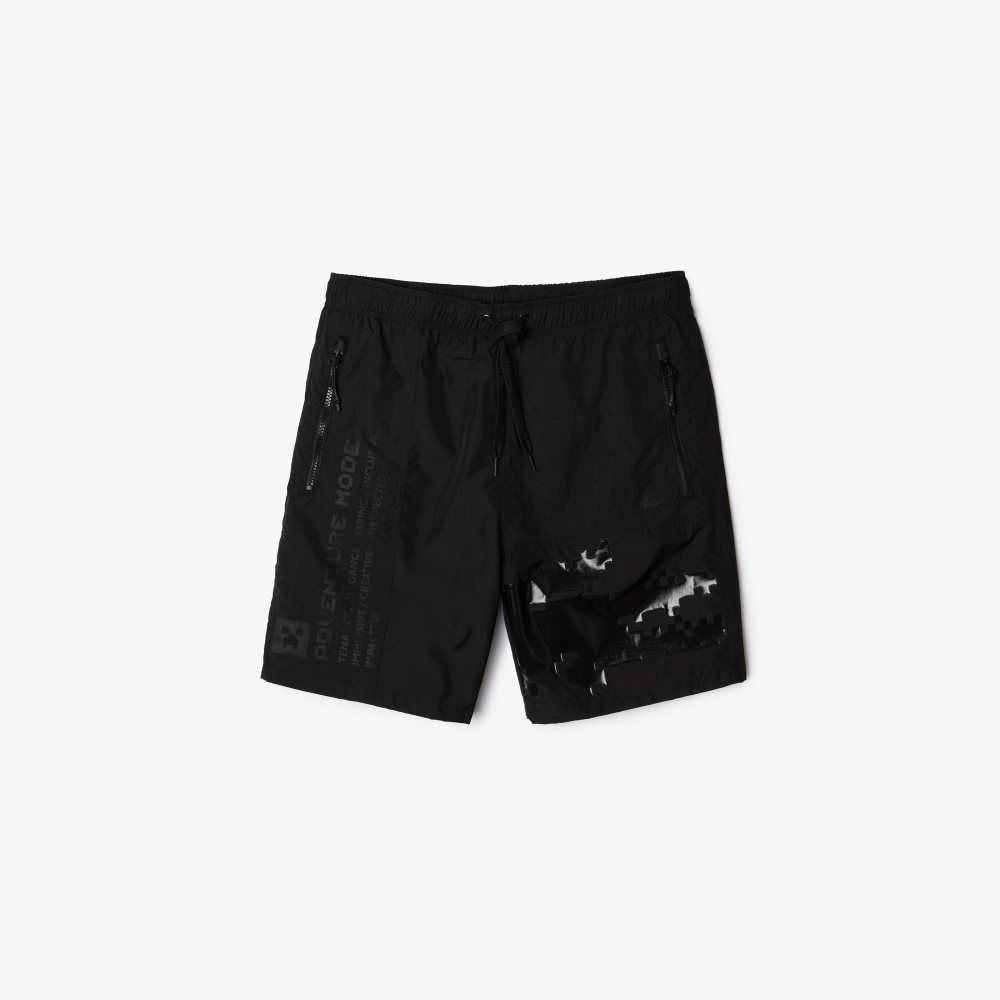 Lacoste LIVE x Minecraft Nylon Bermuda Shorts Black | CVQ-642018