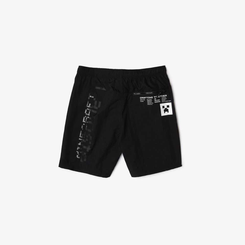 Lacoste LIVE x Minecraft Nylon Bermuda Shorts Black | CVQ-642018