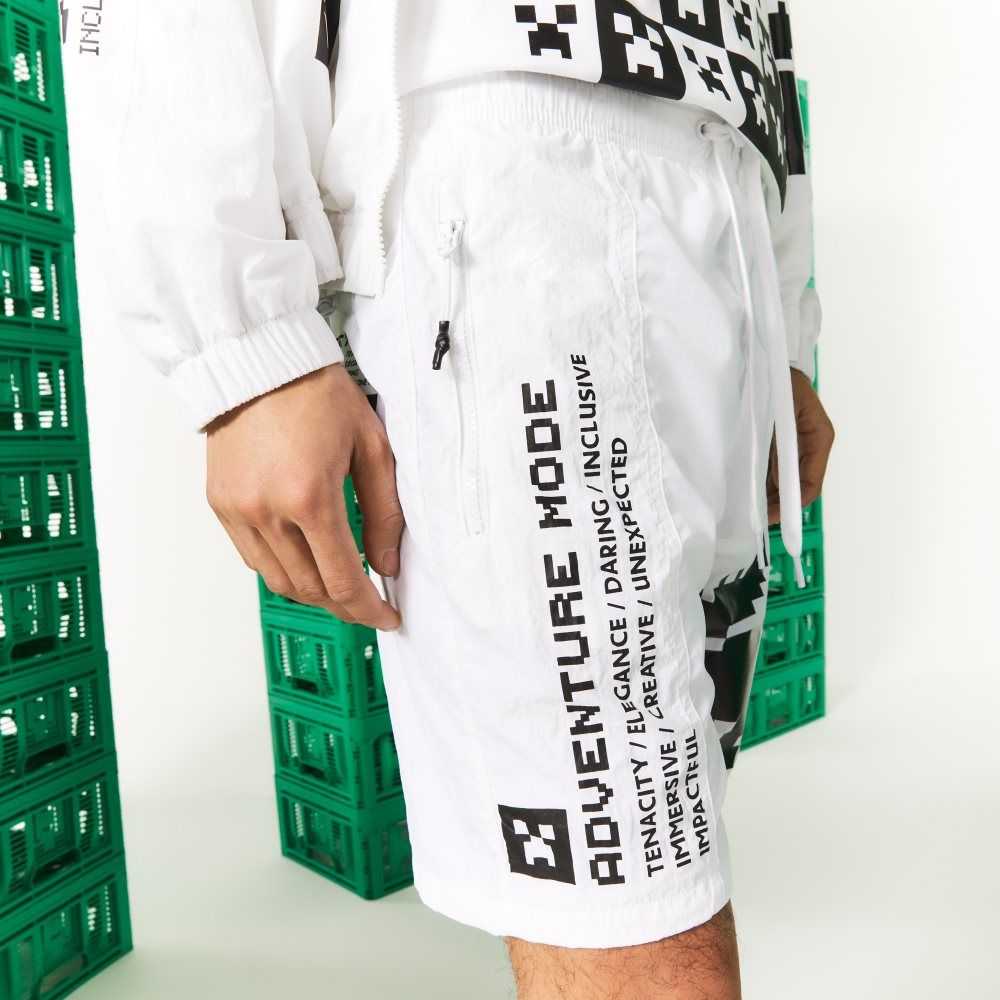 Lacoste LIVE x Minecraft Nylon Bermuda Shorts White | FCZ-720863