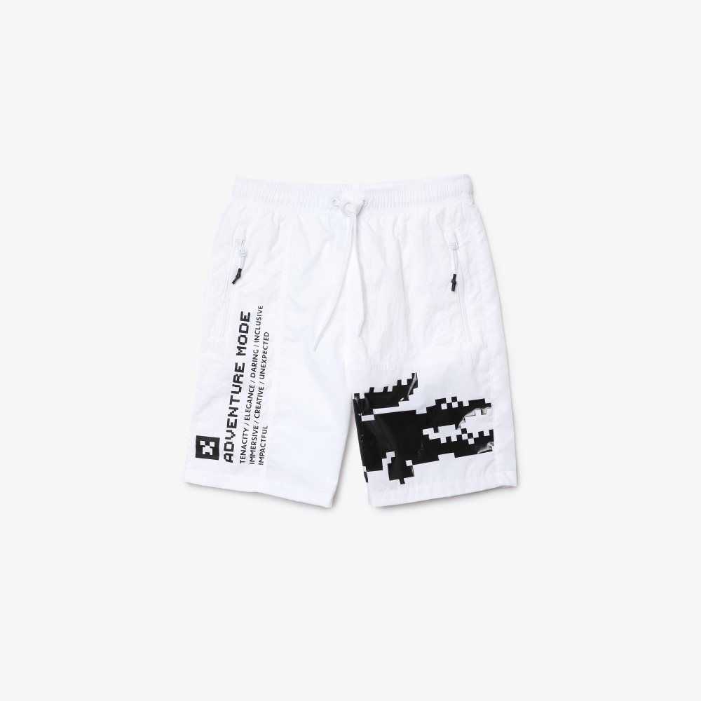 Lacoste LIVE x Minecraft Nylon Bermuda Shorts White | FCZ-720863