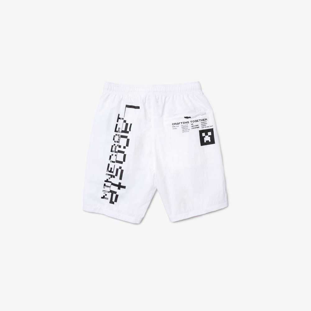 Lacoste LIVE x Minecraft Nylon Bermuda Shorts White | FCZ-720863