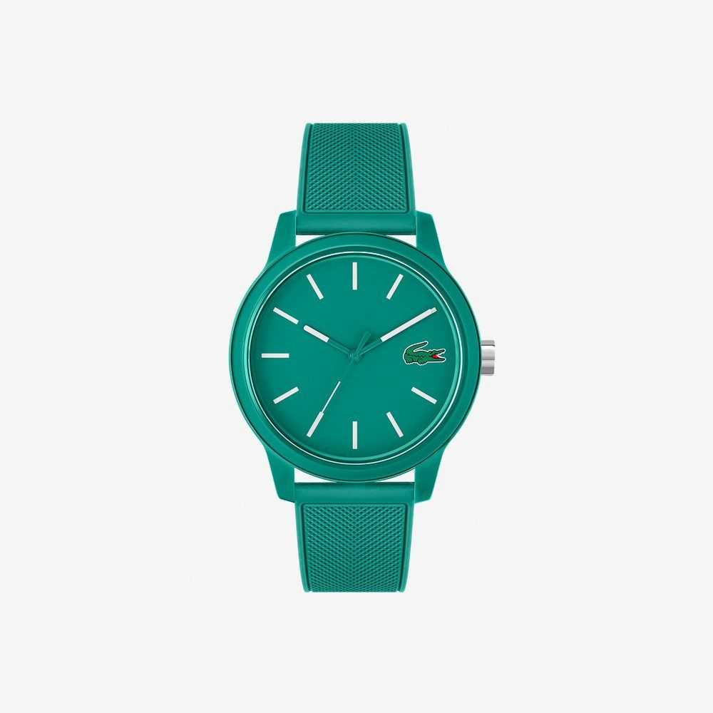 Lacoste L.12.12 3 Hands Green Silicone Watch Black | HZR-319604