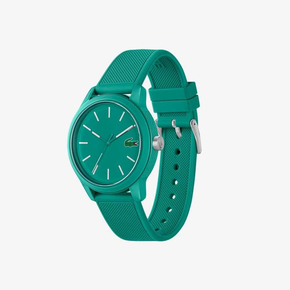 Lacoste L.12.12 3 Hands Green Silicone Watch Black | HZR-319604