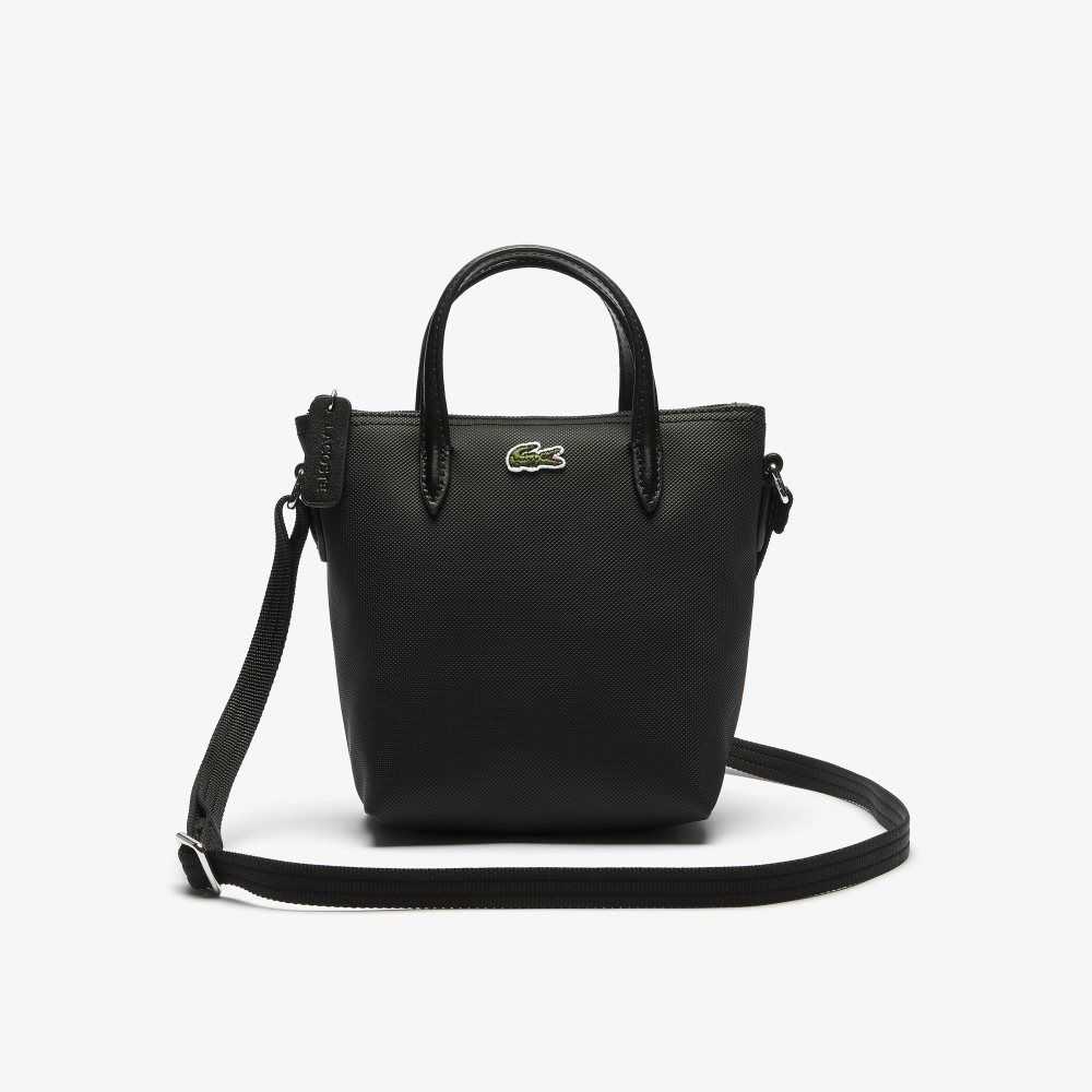 Lacoste L.12.12 Concept Petit Pique Coated Canvas Mini Zip Tote Bag Black | LAD-478135