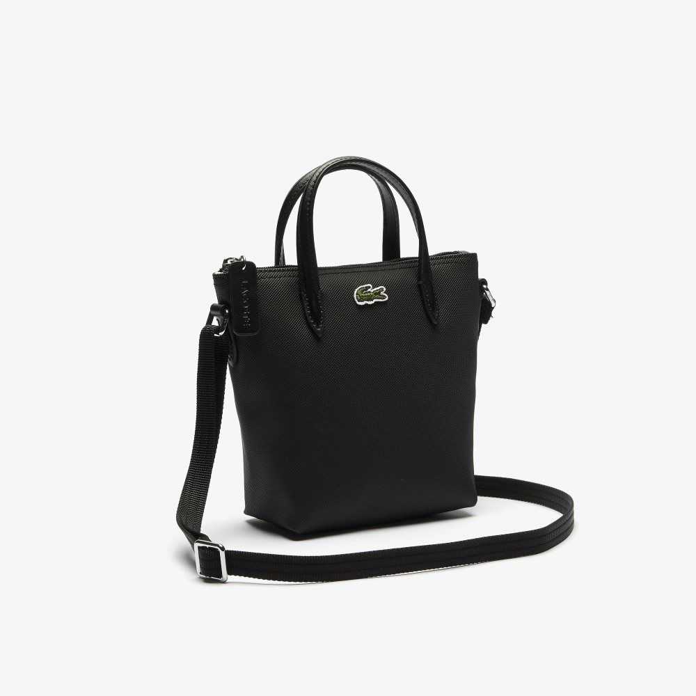 Lacoste L.12.12 Concept Petit Pique Coated Canvas Mini Zip Tote Bag Black | LAD-478135