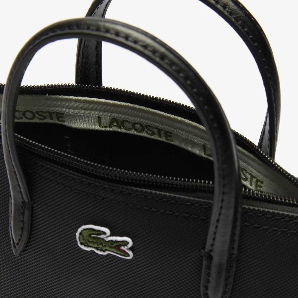 Lacoste L.12.12 Concept Petit Pique Coated Canvas Mini Zip Tote Bag Black | LAD-478135