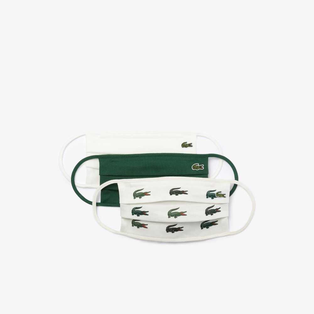 Lacoste L.12.12 Cotton Face Masks 3-Pack Green / White | JHT-807536