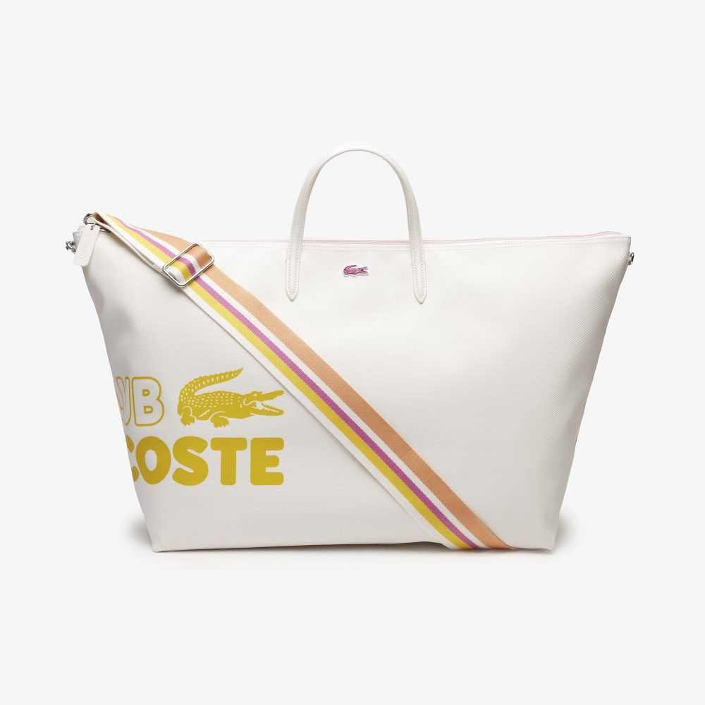 Lacoste L.12.12 Large Contrast Print Tote Farine Pistil | IRC-835427