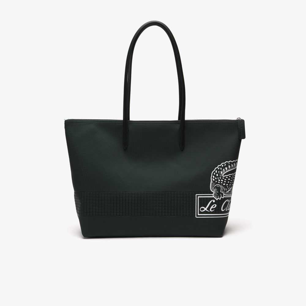 Lacoste L.12.12 Large Contrast Print Tote Sinople Blanc | TLG-104698