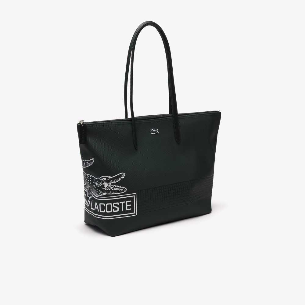 Lacoste L.12.12 Large Contrast Print Tote Sinople Blanc | TLG-104698