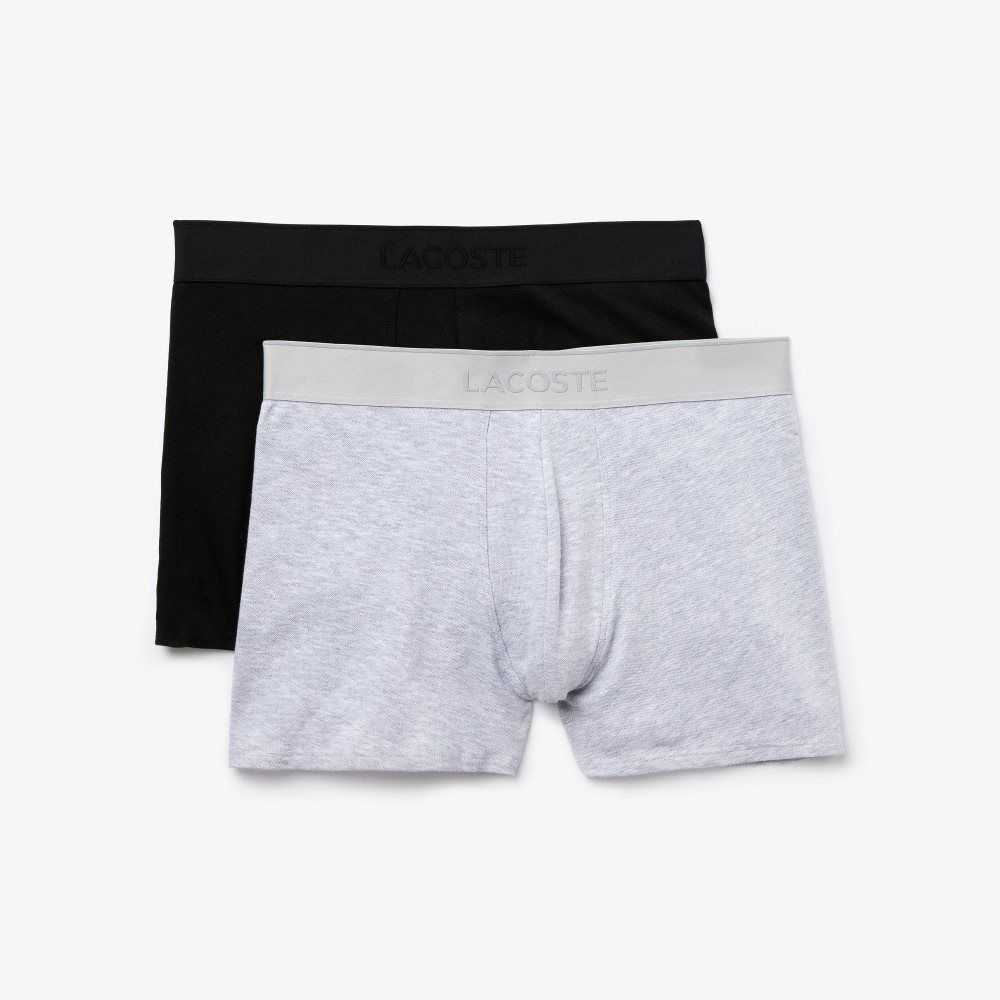 Lacoste L.12.12 Pique Boxer Briefs 2-Pack Black / Grey Chine | WDP-480539