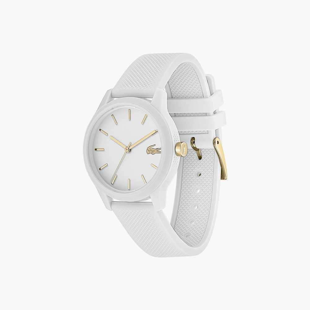 Lacoste L.12.12 White Silicone Petit Pique Pattern Strap Watch White | EZB-423195