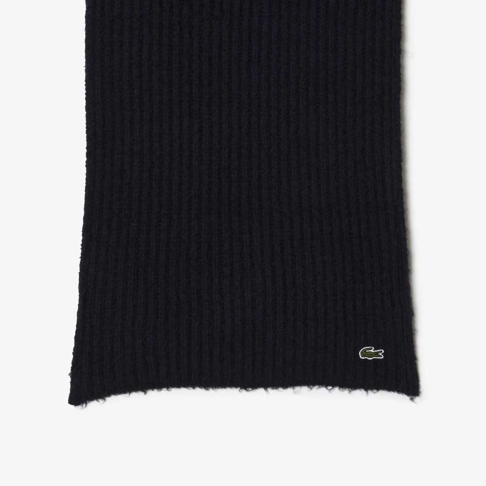 Lacoste Large Ribbed Wool Scarf Navy Blue | MLE-421503