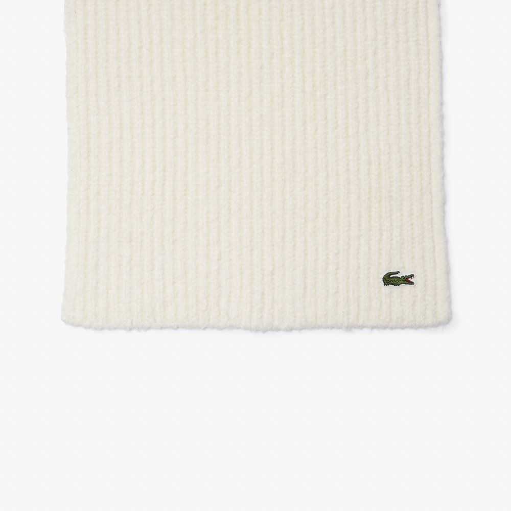 Lacoste Large Ribbed Wool Scarf White | WOG-023975