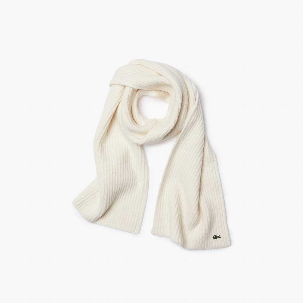 Lacoste Large Ribbed Wool Scarf White | WOG-023975