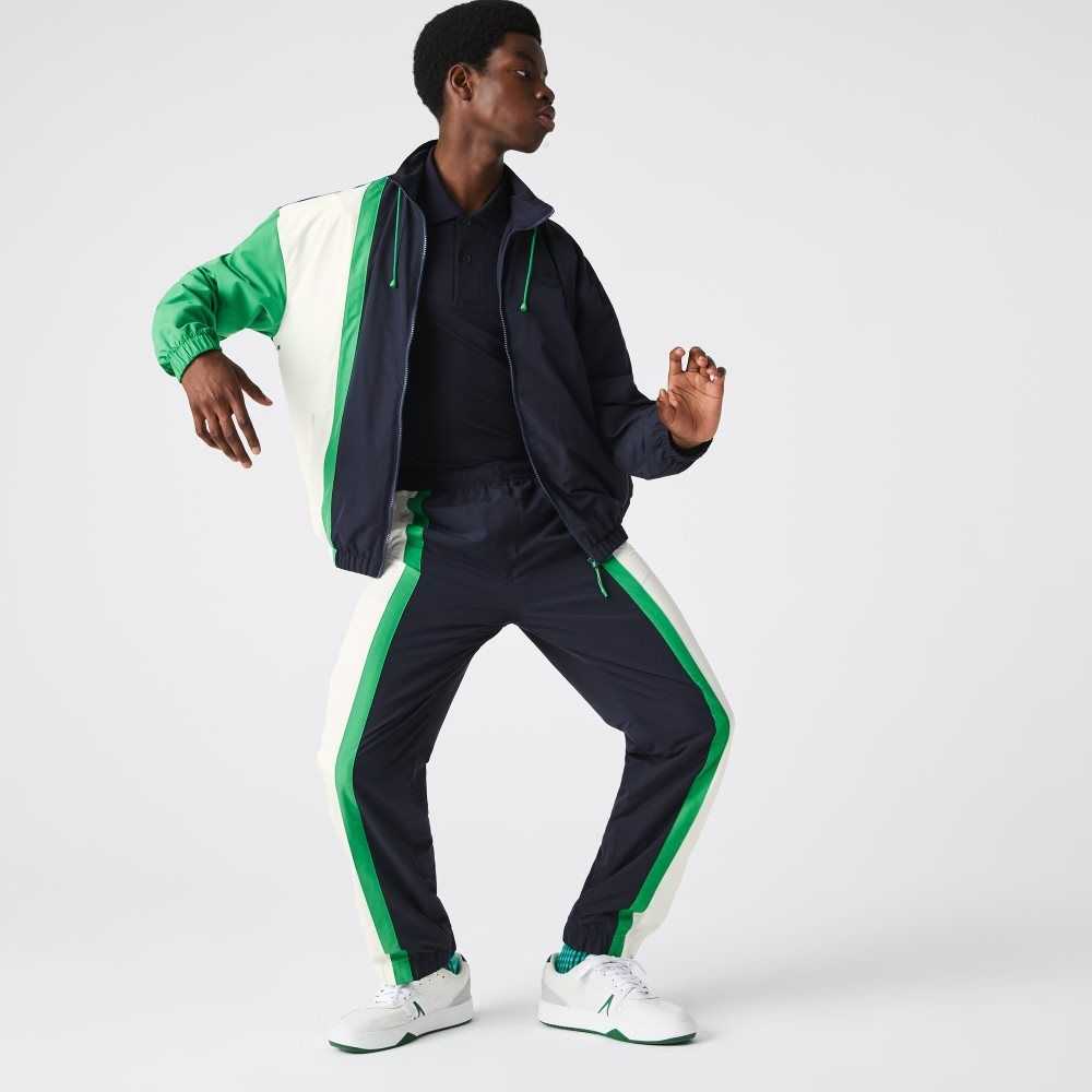 Lacoste Lightweight Water-Repellent Color-Block Trackpants Navy Blue / White / Green | WLS-653418