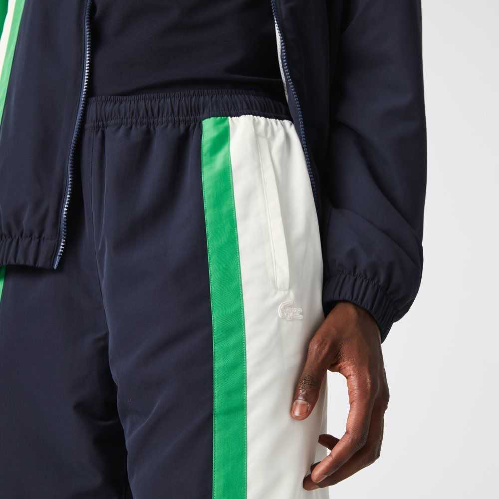 Lacoste Lightweight Water-Repellent Color-Block Trackpants Navy Blue / White / Green | WLS-653418