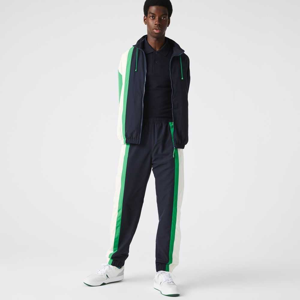 Lacoste Lightweight Water-Repellent Color-Block Trackpants Navy Blue / White / Green | WLS-653418